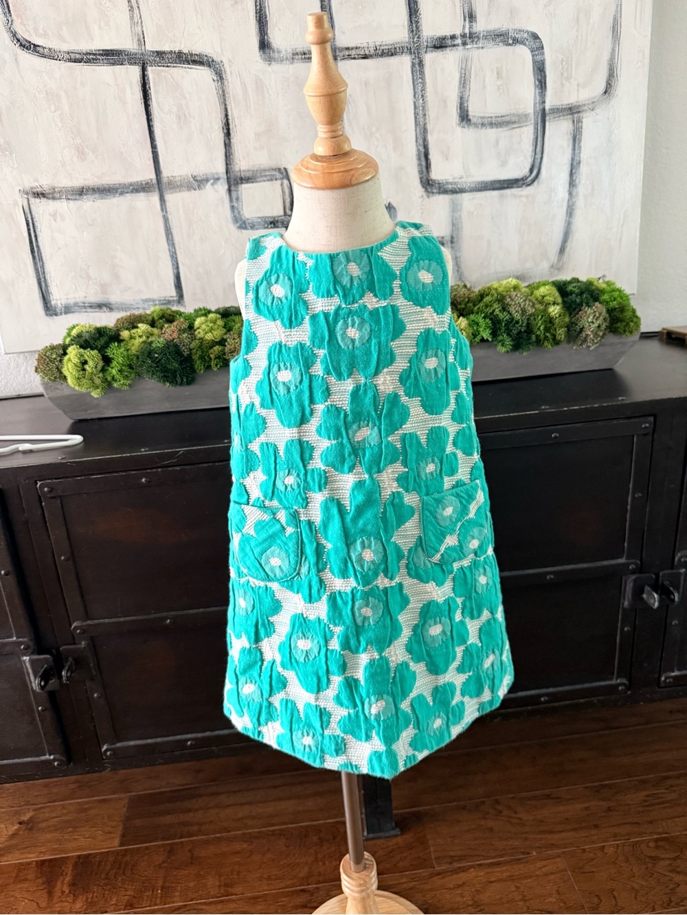 Milly Minis Green Floral Corduroy Shift Dress